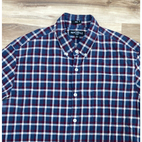 J Crew Shirt Mens Large Mercantile Flex Slim Fit Blue Plaid Button Down - Picture 2 of 8